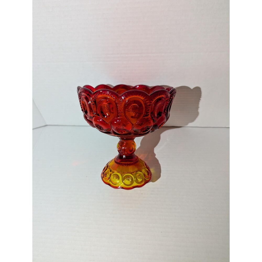 Vintage Amberina Moon & Stars Footed/Pedestal Candy Dish 6  1/2"